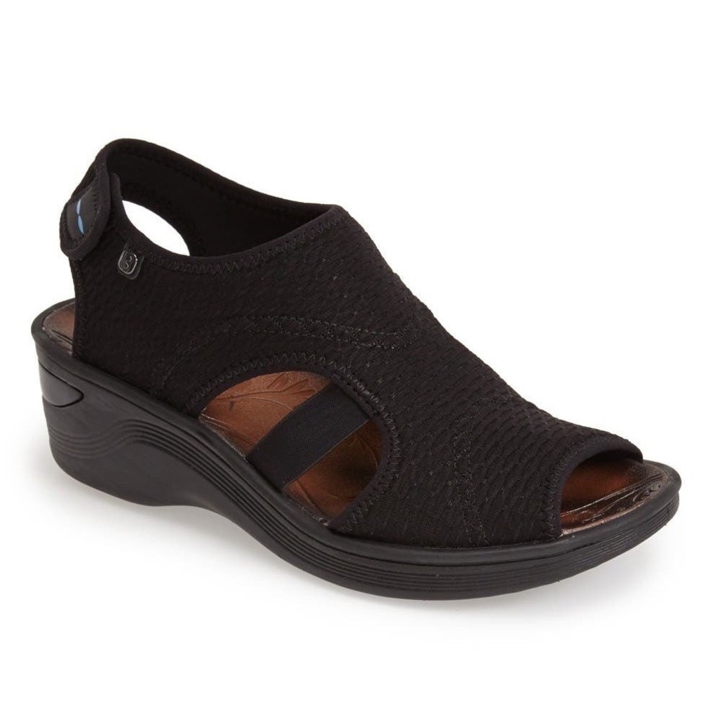 Bzees Dream Elastic Strap Comfort Wedge Sandals Black Size 8.5 Summer Coastal